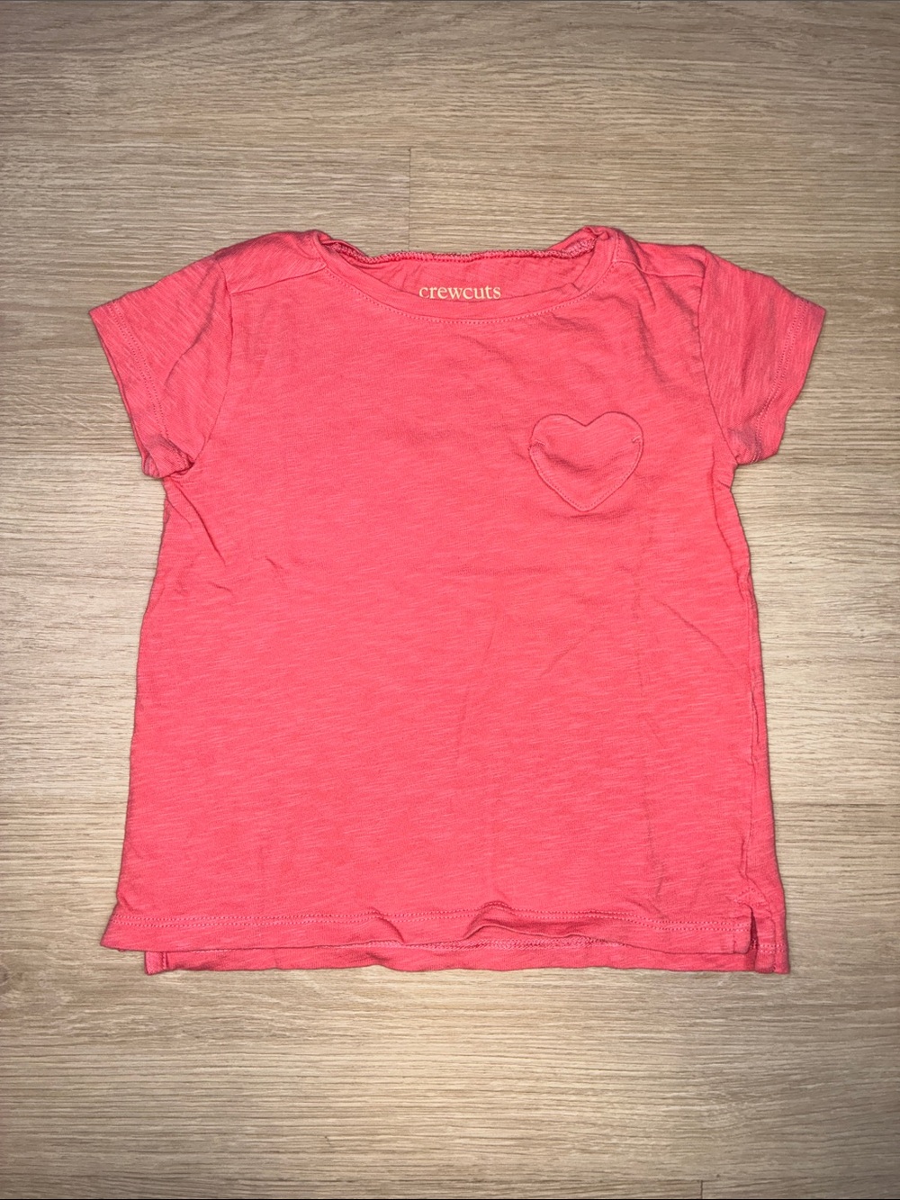 Crewcuts Coral Pink Heart Pocket Short Sleeve Tee